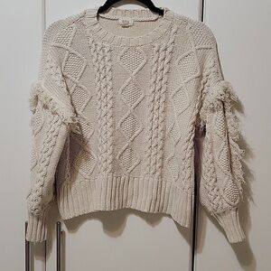 A.N.A. A New Approach Fringed Pullover Sweater Small Petite Ivory